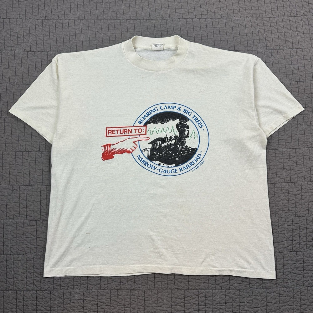 Vintage 80s Roaring Camp Big Trees Narrow Gauge Railroad‎ T Shirt Men XL White